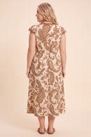 Floral Print Lace Detail Textured Sleeveless Dress