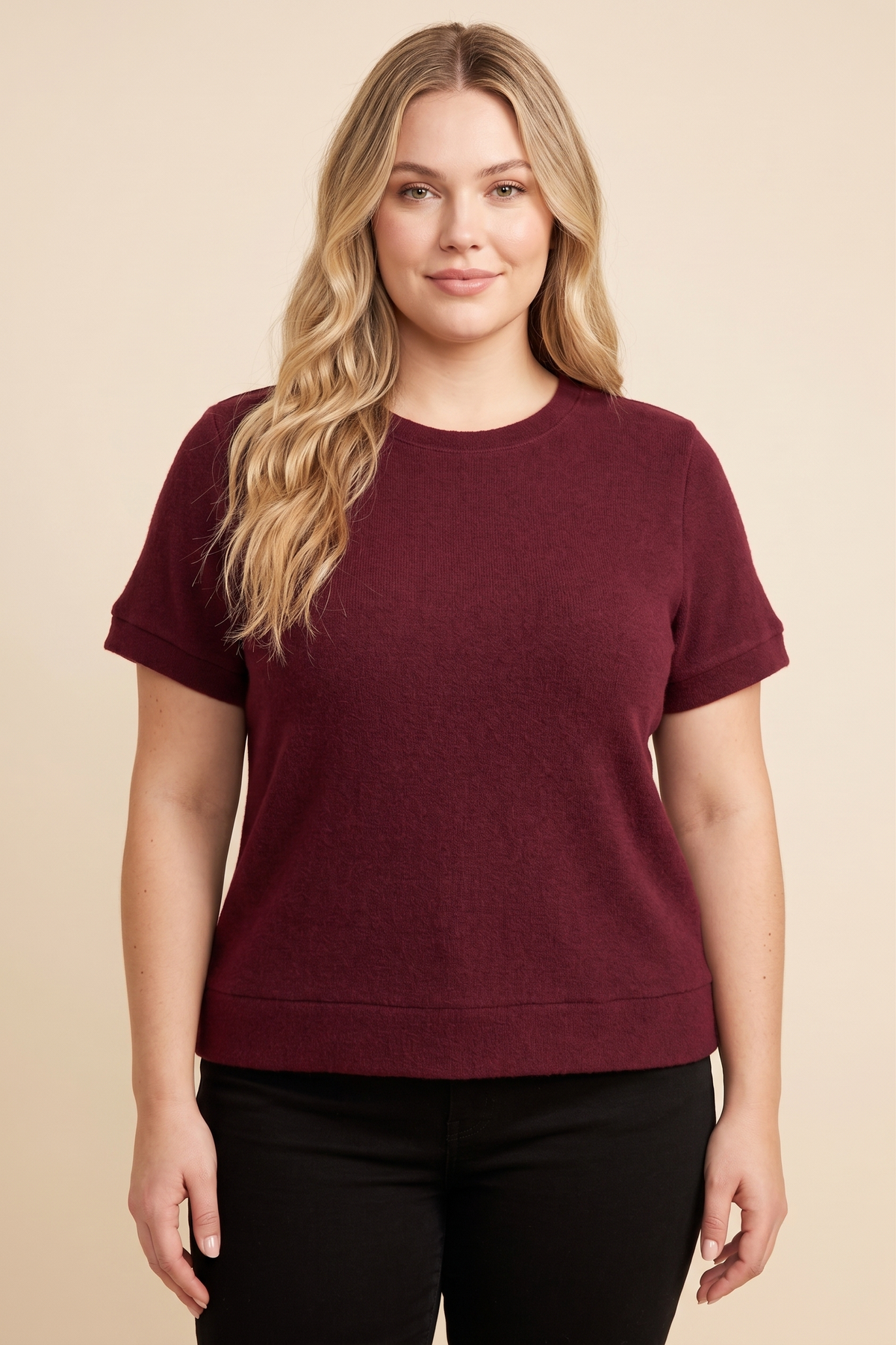 Brushed Soft Knit Banded T Shirt