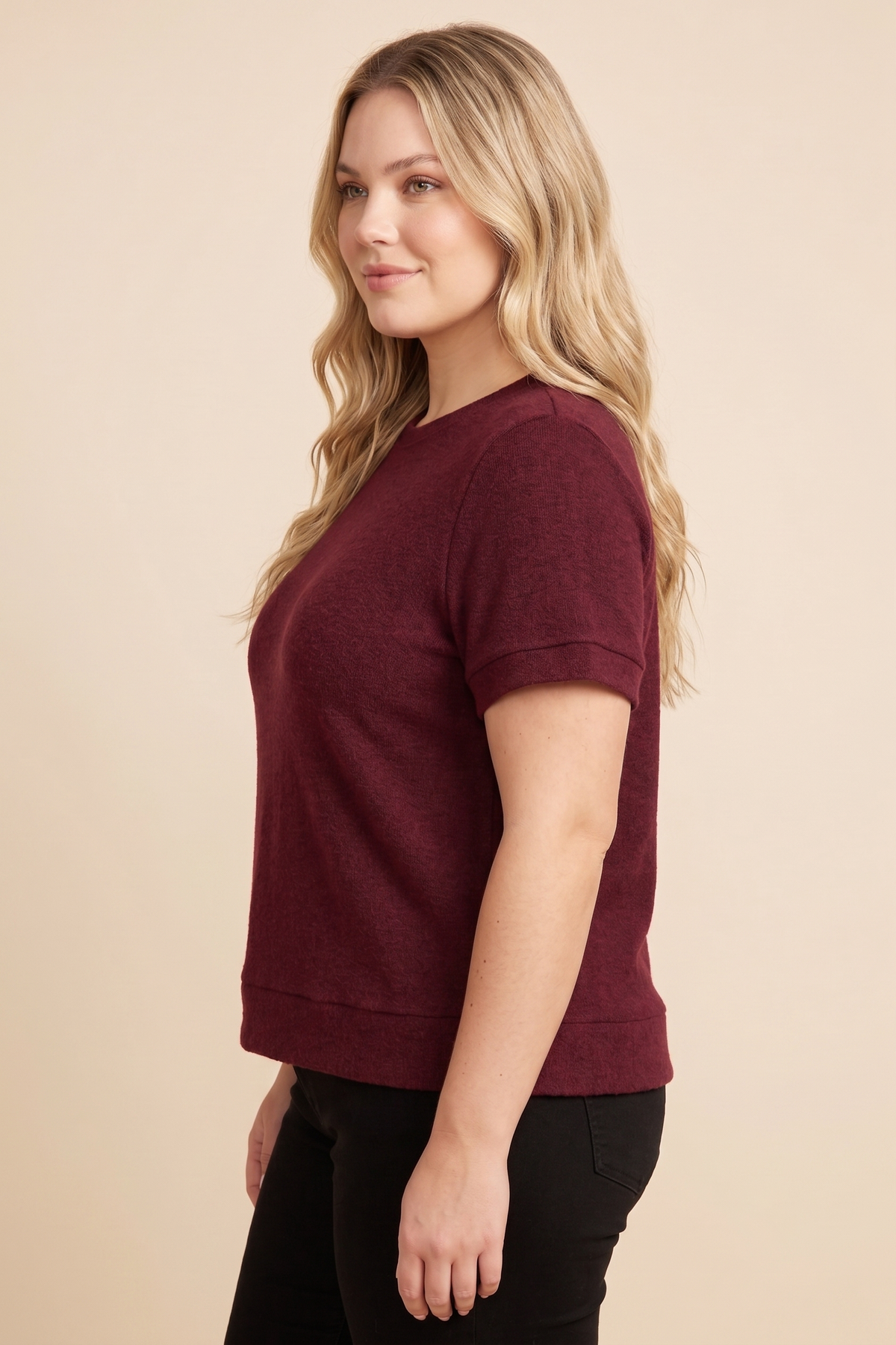 Brushed Soft Knit Banded T Shirt