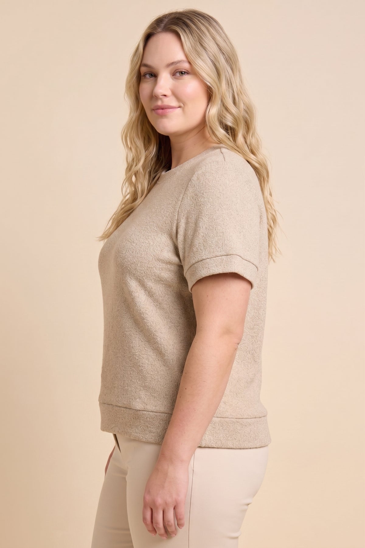 Brushed Soft Knit Banded T Shirt
