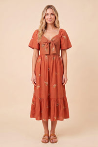 Floral Embroidered Ribbon Front Dress