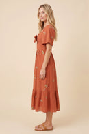 Floral Embroidered Ribbon Front Dress