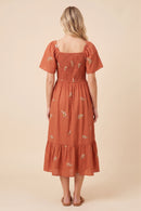 Floral Embroidered Ribbon Front Dress