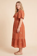 Floral Embroidered Ribbon Front Dress