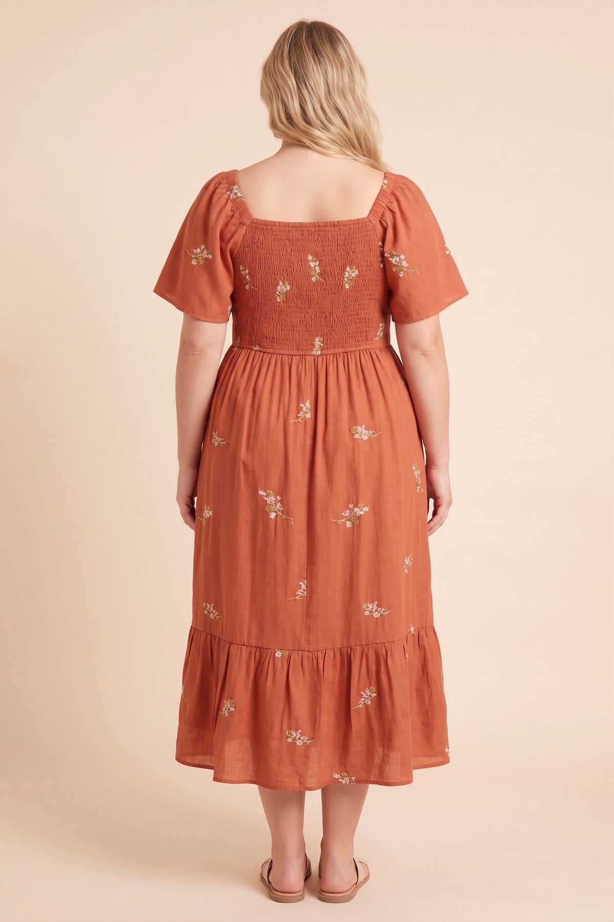 Floral Embroidered Ribbon Front Dress