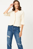 Ruffled Placket And Cuff Buttoned Cardigan