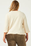 HY5036 CREAM Womens Ruffled Placket And Cuff Ribbed Knit Buttoned Cardigan Back