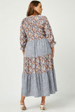 HY5037 Blue Womens Mixed Floral Block Ruffle Neck Maxi Dress Back