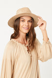 HY5063W TAN Plus Flowy Ruffled Neck and Cuff Tie Neck Knit Top Back