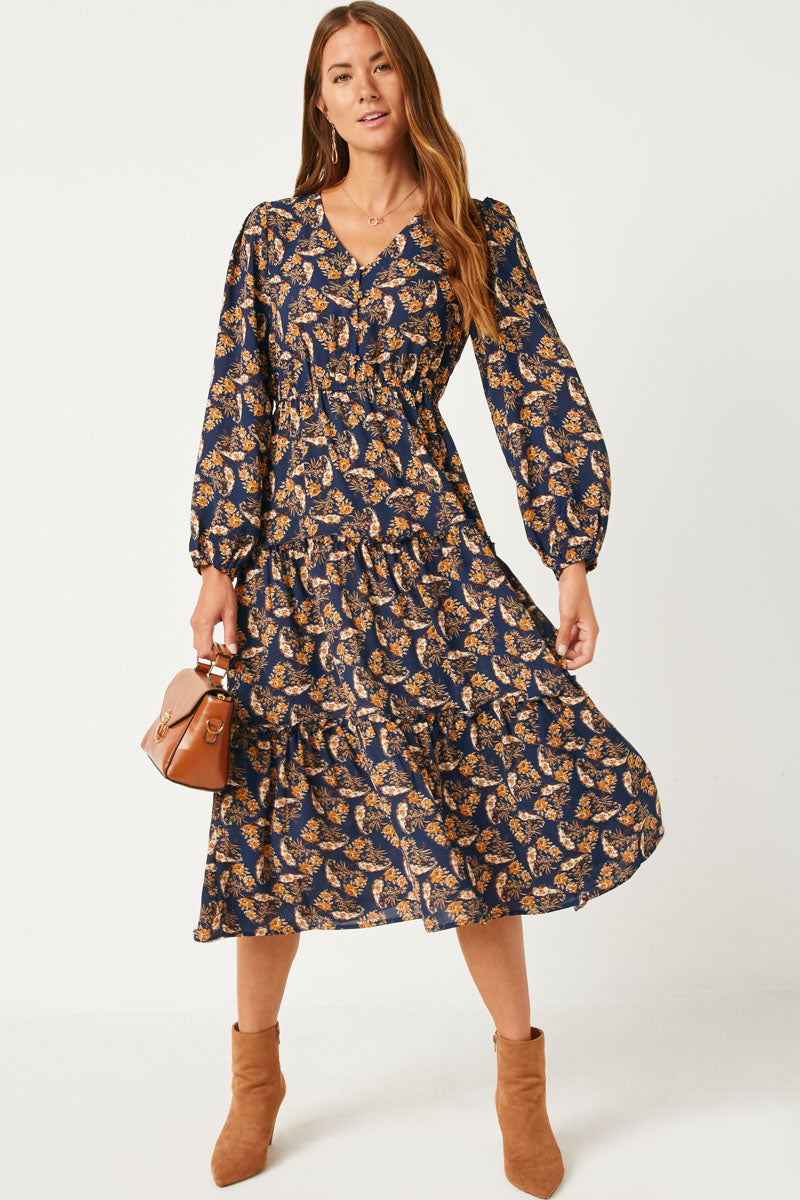 boho wedding guest dress with sleeves Prettygarden Women's Fall Wedding Guest Dresses Boho Floral Long Sleeve V Neck Flowy Elegant Maxi Dress Beach Clothes, Size: Small, White
