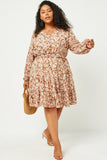 Floral Print V Neck Smock Waist Tiered Mini Dress