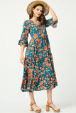 Romantic Floral Ruffle Sleeve Surplice Midi Dress