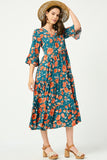 HY5091 IVORY Womens Romantic Floral Ruffle Sleeve Surplice Midi Dress Side