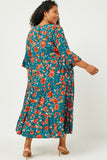 HY5091 IVORY Womens Romantic Floral Ruffle Sleeve Surplice Midi Dress Full Body
