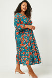 HY5091 IVORY Womens Romantic Floral Ruffle Sleeve Surplice Midi Dress Back