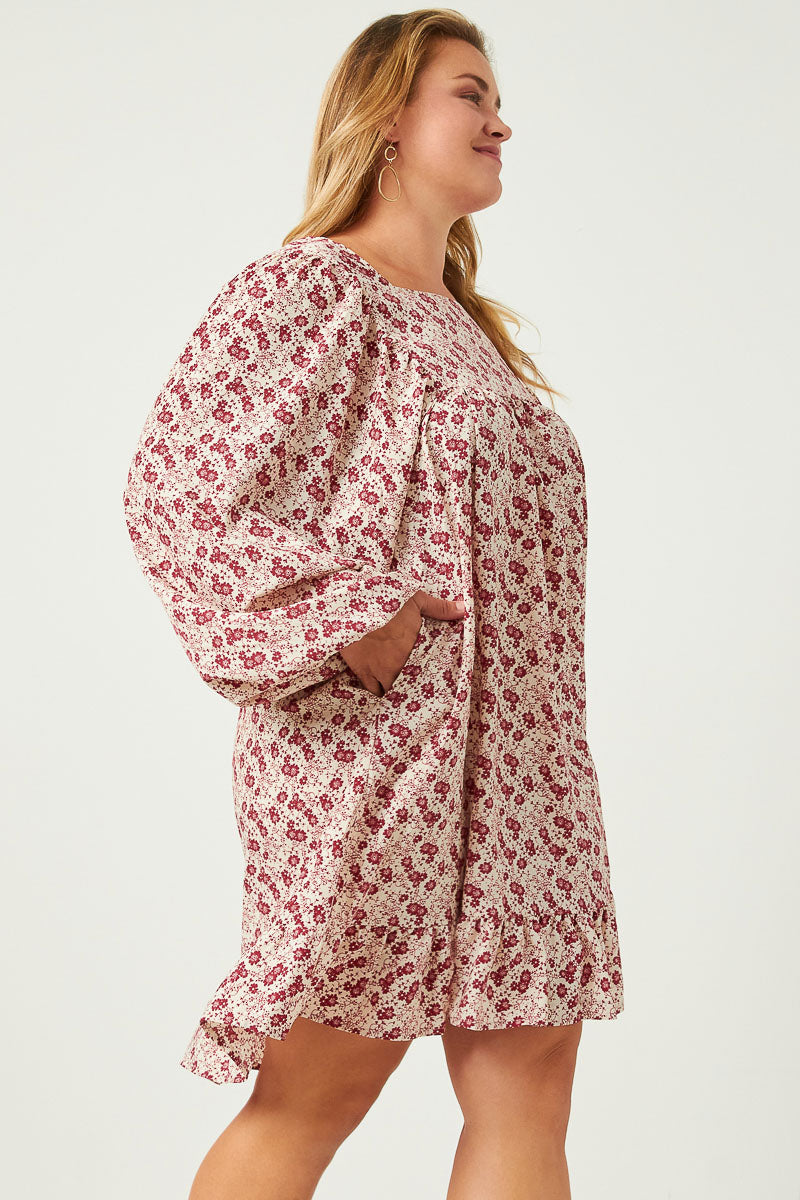 Floral Print Exaggerated Puff Sleeve Baby doll Dress