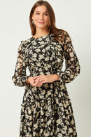 HY5103W Black Plus Botanical Print Chiffon Ruffled Maxi Dress Gif