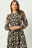 HY5103W Black Plus Botanical Print Chiffon Ruffled Maxi Dress Gif