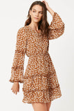 Ruffled Detail Floral Trumpet Sleeve Dress