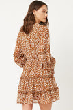 Ruffled Detail Floral Trumpet Sleeve Dress