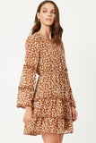 Ruffled Detail Floral Trumpet Sleeve Dress