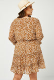HY5121 CAMEL Womens Ruffled Detail Floral Trumpet Sleeve Dress Side