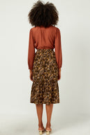 HY5122W OLIVE Plus Floral Print Ruffle Tiered Skirt Full Body 2