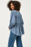 HY5124 RUST Womens Ruffled Seam Detail Tasseled Long Sleeve Top Front