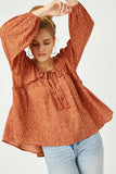Ruffled Seam Detail Tasseled Long Sleeve Top