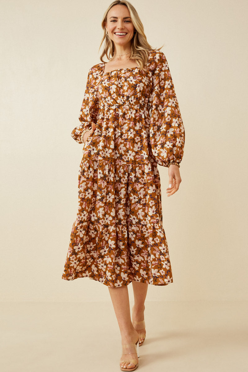 Smocked Square Neck Puff Sleeve Dress