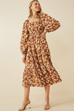 HY5204W MUSTARD Plus Smocked Square Neck Puff Sleeve Dress Detail