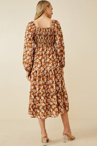 HY5204W MUSTARD Plus Smocked Square Neck Puff Sleeve Dress Back