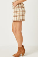 HY5250W Beige Plus Brushed Plaid Button Up Skirt Gif