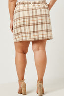 HY5250 Beige Womens Brushed Plaid Button Up Skirt Back
