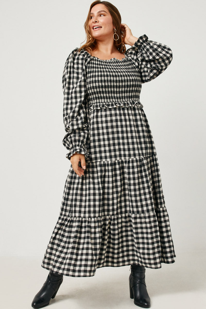 Gingham Print Square Neck Long Sleeve Maxi Dress Gingham Print Square Neck Long Sleeve Maxi Dress