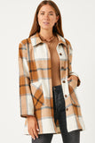 HY5257W Burgundy Plus Plaid Button Up Patch Pocket Coat Side