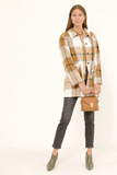 HY5257W Burgundy Plus Plaid Button Up Patch Pocket Coat Front