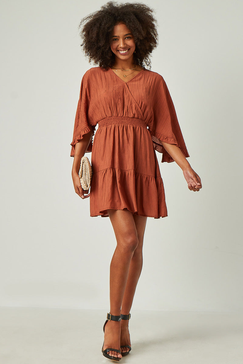 Exaggerated Open Ruffled Dolman Sleeve Dress