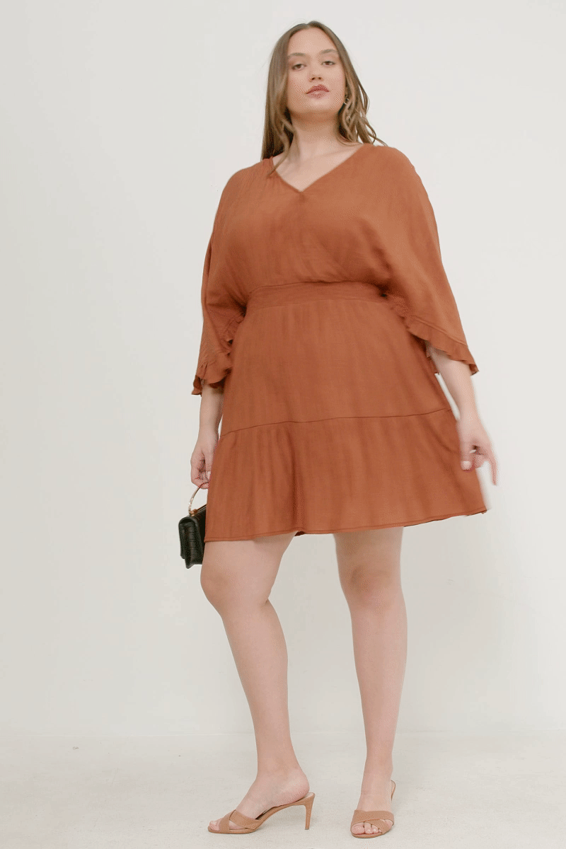 Exaggerated Open Ruffled Dolman Sleeve Dress