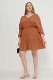HY5272W Brick Plus Exaggerated Open Ruffled Dolman Sleeve Dress Front