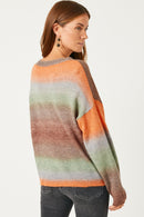 HY5387W ORANGE Plus Ombre Mix Sweater Knit Pocket Cardigan Back