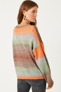 HY5387W ORANGE Plus Ombre Mix Sweater Knit Pocket Cardigan Back