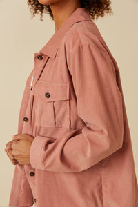 HY5449 MAUVE Womens Corduroy Patch Pocket Button Up Shirt Back