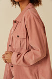 HY5449 MAUVE Womens Corduroy Patch Pocket Button Up Shirt Back
