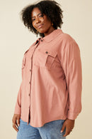 HY5449 Mauve Womens Corduroy Patch Pocket Button Up Shirt Detail