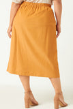 HY5456 TAN Womens Corduroy Patch Pocket Button Detail Skirt Back