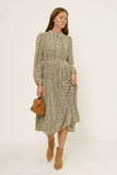 HY5475W Olive Plus Button Up Pleated Skirt Collared Dress Gif