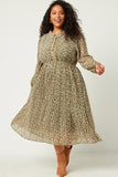 Button Up Pleated Skirt Collared Dress
