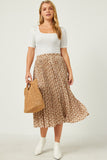 HY5493 MAUVE Womens Elastic Waist Pleated Ditsy Floral Midi Skirt Full Body