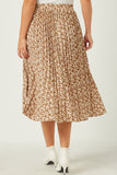 HY5493W Mauve Plus Elastic Waist Pleated Ditsy Floral Midi Skirt Back